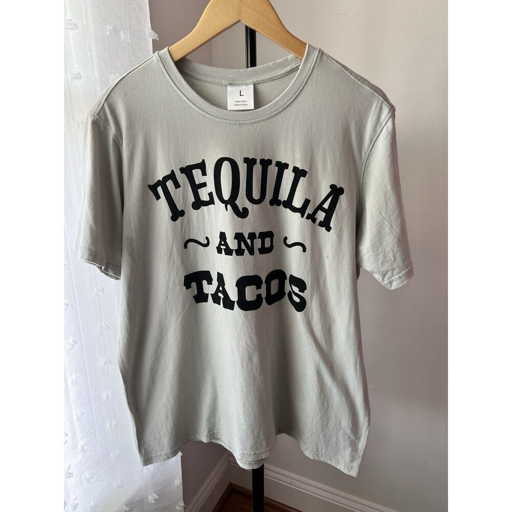 Unisex Unbranded Tequila And Tacos TShirt Large 100% Cotton Grey And Black ￼